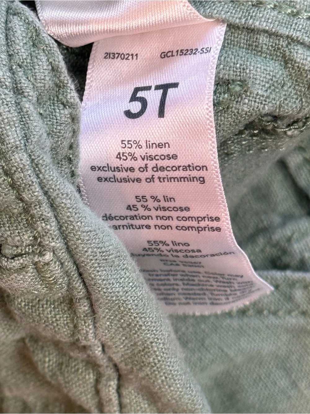 OshKosh B'gosh Linen Viscose Toddler Girls Army Green Shortall Overalls Size 5T
